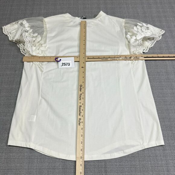 Davi & Dani Shirt Womens‎ 2XL Ivory Tulle Puff Sleeve Embroidered Fairy Feminine - Picture 6 of 9